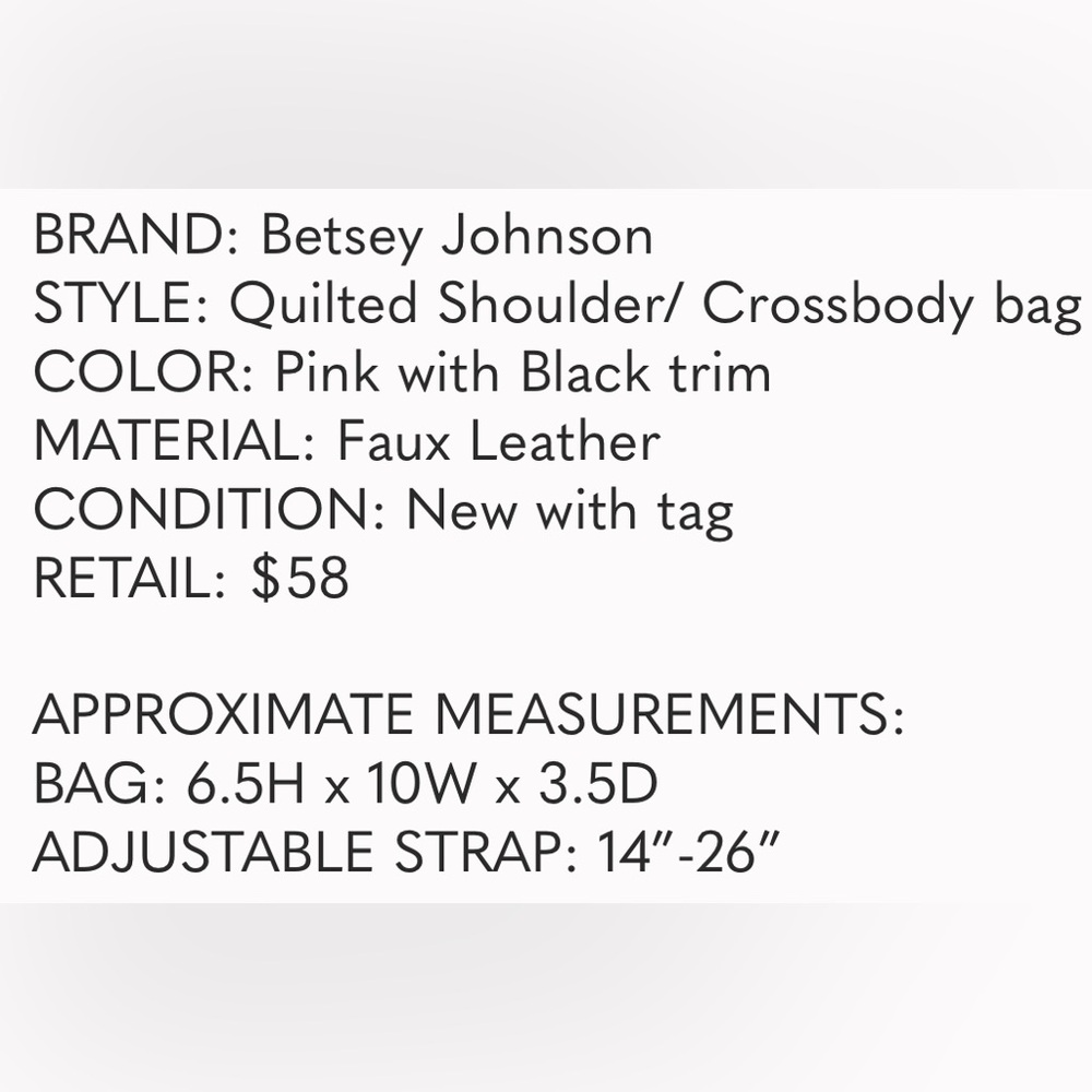 NWT Betsey Johnson Pink Quilted Black Heart Shoulder Bag Crossbody - Picture 2 of 14